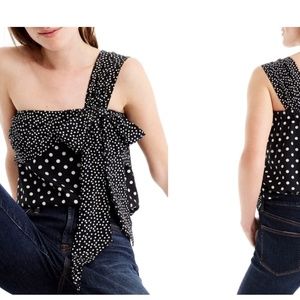 Polka Dot one shoulder silk blouse